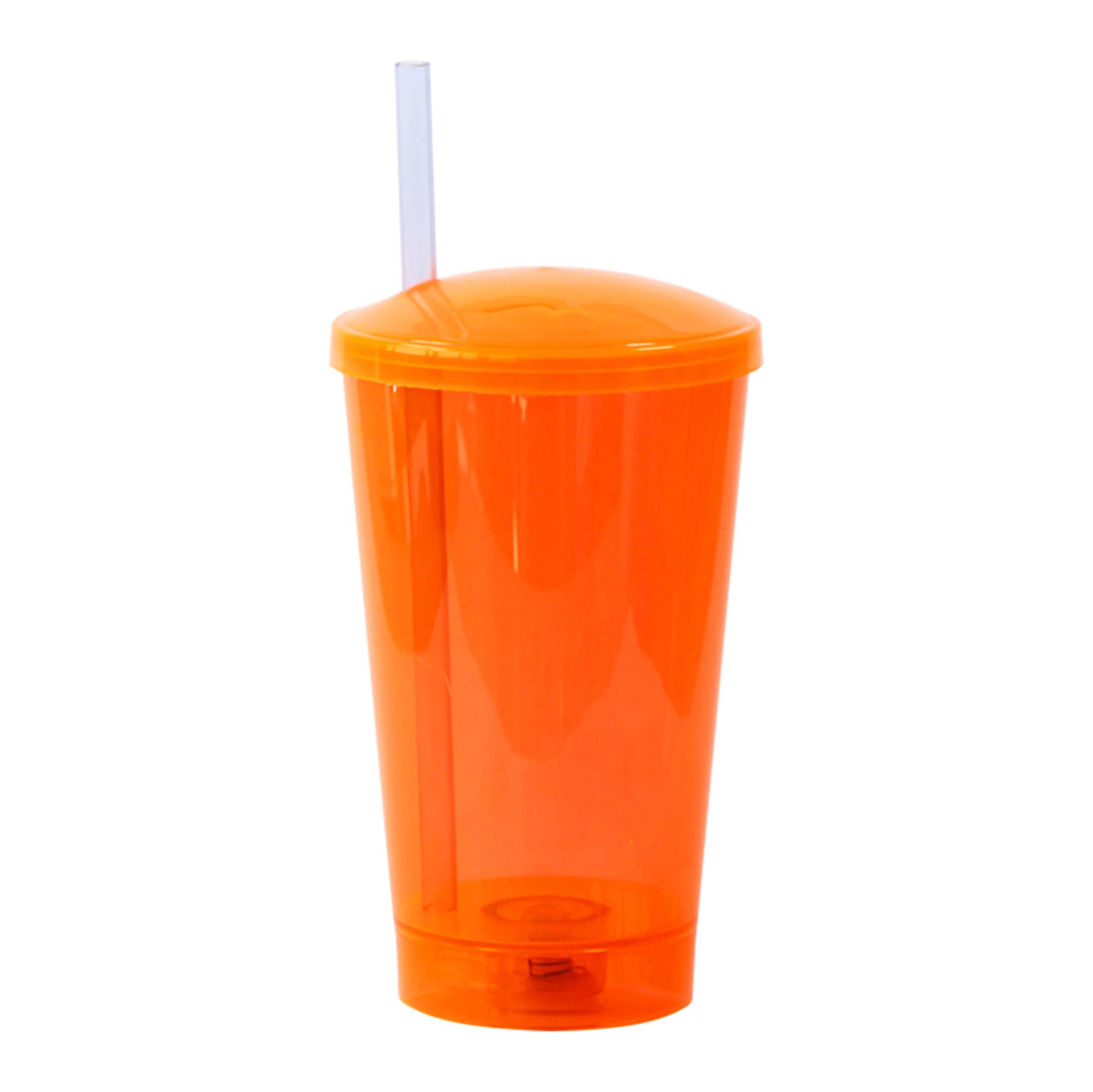 COPO 550 ML COM TAMPA E CANUDO LED – LARANJA
