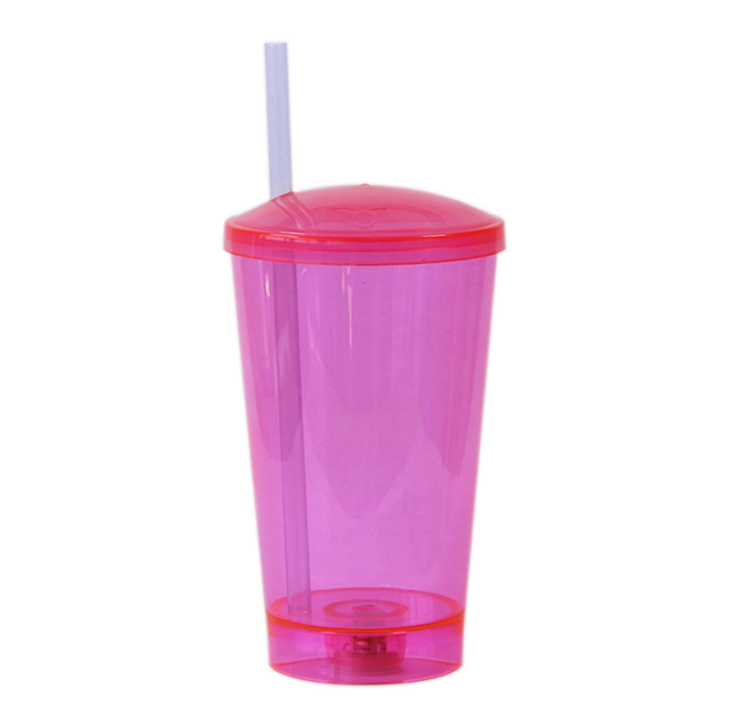COPO 550 ML COM TAMPA E CANUDO LED – ROSA PINK